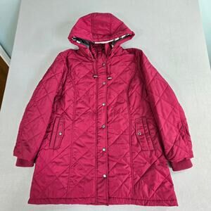 Blair Rushmore Quilted Zip & Snap Closure Hooded Parka Jacket Red Plum Petite Lg
